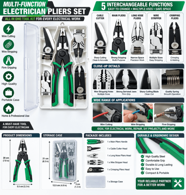 Electrician Pliers Set – Multifunction Wire Stripping & Cutting Tool Kit